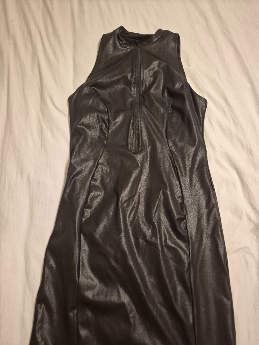 Popilush Faux Leather Dress with Front Zipper